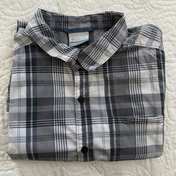 Columbia 100% Cotton‎ Gray Plaid Short Sleeve Button Collared Shirt Men’s L EUC - Picture 4 of 12